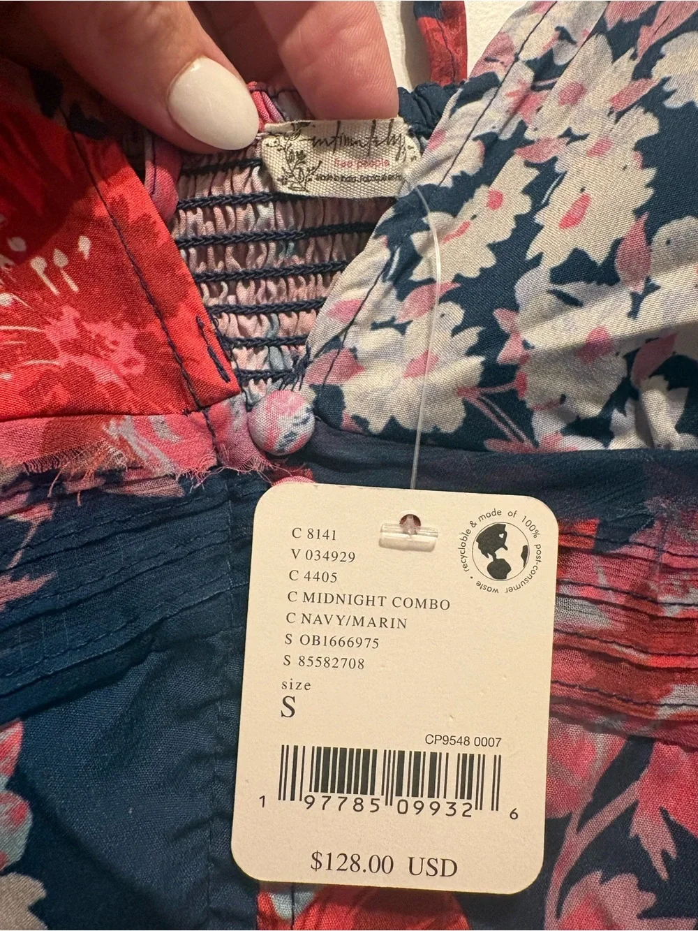 Free people Floral Long-Sleeve V-Neck Bodysuit - Navy and Pink